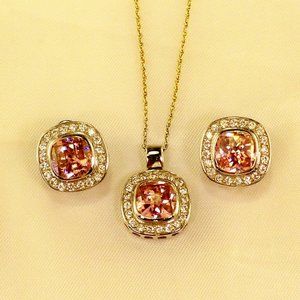 New Charles Winston Pink Doublet Cubic Zirconias Silver Necklace, Earrings